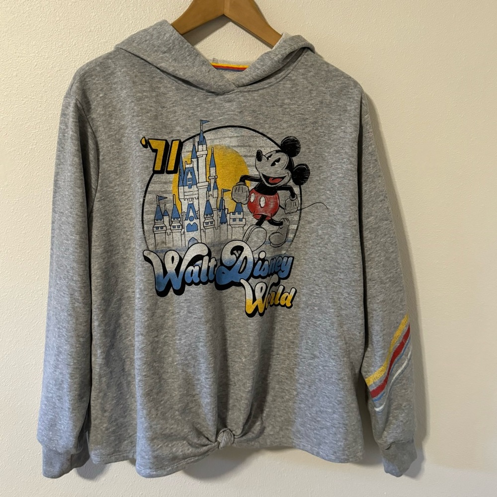 Disney Parks Walt Disney World 71 Retro Mickey Mouse Graphic Knot Hoodie Gray-1X